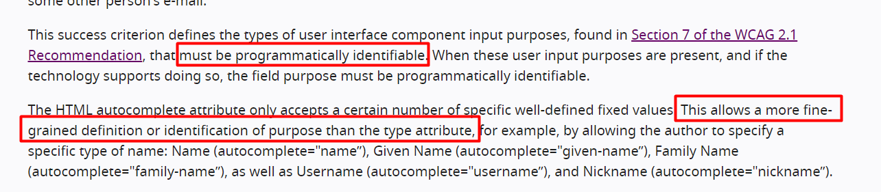 W3C spec saying that the autocomplete attribute improves accuracy